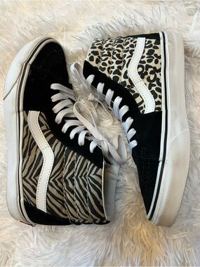 Vans Sk8-Hi Safari Womens Size 8.5 Black Suede Multi Mix Zebra Cheetah Shoes